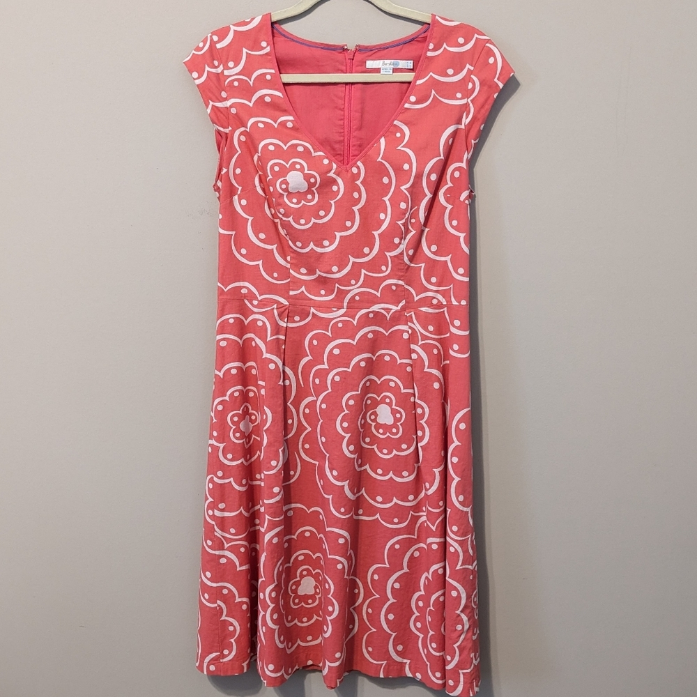 Boden coral cap sleeve summer dress US 8 Long